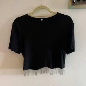 Black Short Sleeve Crop Top XL with Silver Sparkle Bottom